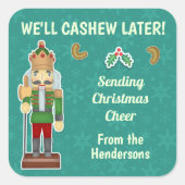 Funny Christmas Nutcracker Cashew Mistletoe Custom Quadratischer Aufkleber (Vorderseite)