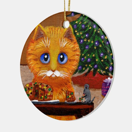 Funny Christmas Orange Cat Art Creationarts Keramik Ornament (Links)