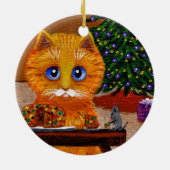 Funny Christmas Orange Cat Art Creationarts Keramik Ornament (Hinten)