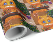 Funny Christmas Orange Cat Art Painting Geschenkpapier (Rolleneckpunkt)