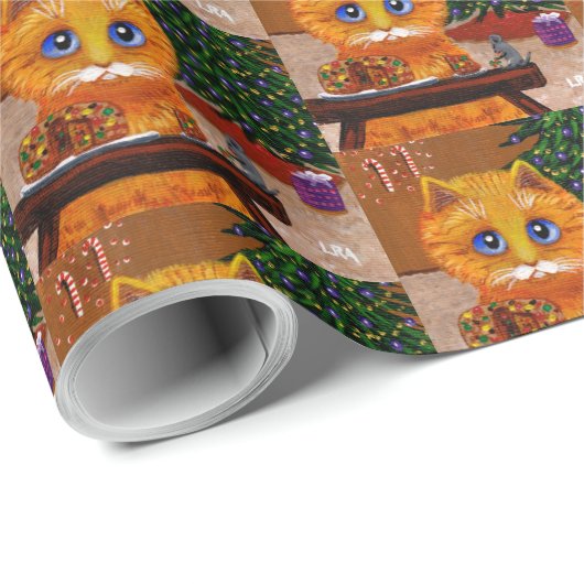 Funny Christmas Orange Cat Art Painting Geschenkpapier (Rolleneckpunkt)