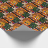 Funny Christmas Orange Cat Art Painting Geschenkpapier (Ecke)