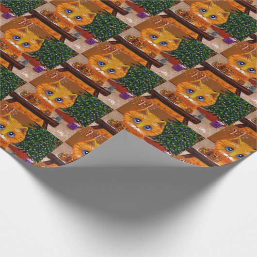 Funny Christmas Orange Cat Art Painting Geschenkpapier (Ecke)