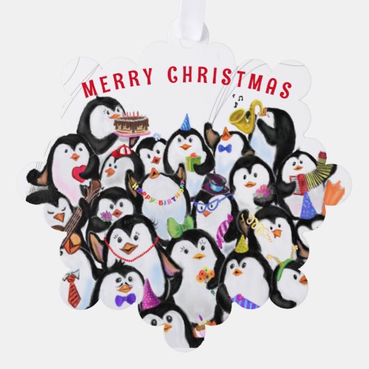 Funny Christmas Ornament Card Happy Pinguins Party (Vorderseite)