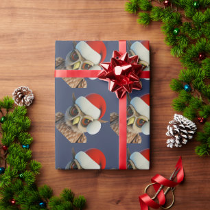 Funny Christmas Owl Tragend Weihnachtsmannmütze Geschenkpapier