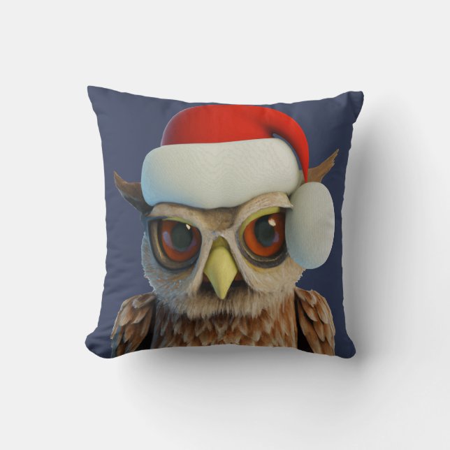 Funny Christmas Owl Tragend Weihnachtsmannmütze Kissen (Vorderseite)
