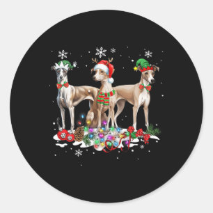 Funny Christmas Pajama Dog Whippet Dog Runder Aufkleber