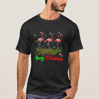 Funny Christmas Pajama Flamingo Hat Santa Xmas Lig T-Shirt