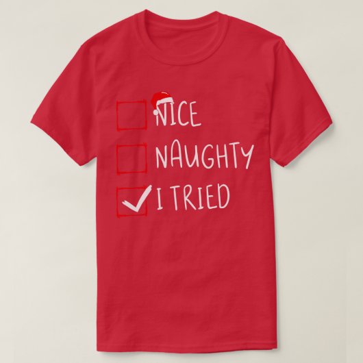 Funny Christmas Pajama Lights Nice Naughty I Tried T-Shirt (Design vorne)