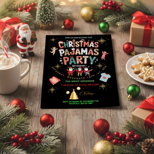 Funny Christmas Pajamas Party Chalkboard Postkarte