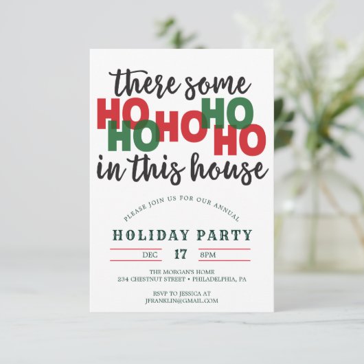 Funny Christmas Party Einladung Ho's Open House (Stehend Vorderseite)