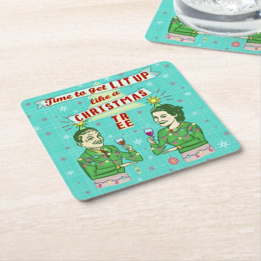 Funny Christmas Party Retro Erwachsene trinken Url Rechteckiger Pappuntersetzer (angewinkelt)
