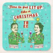Funny Christmas Party Retro Erwachsene trinken Url Rechteckiger Pappuntersetzer (Vorderseite)
