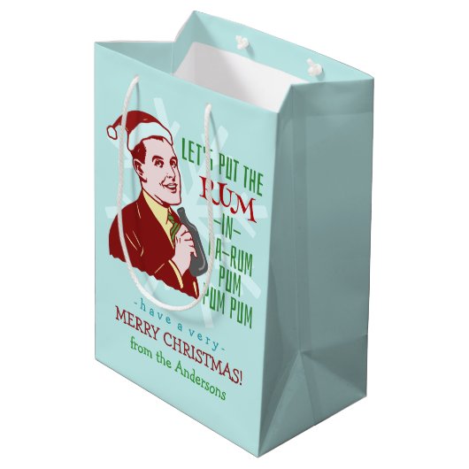 Funny Christmas Party Retro Rum Erwachsenenurlaub Mittlere Geschenktüte (Rückseite Schrägansicht)