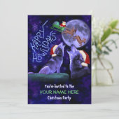 Funny Christmas Party Ugly Sweater Wolf Puff Einladung (Stehend Vorderseite)