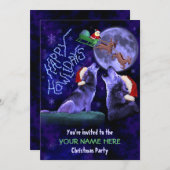 Funny Christmas Party Ugly Sweater Wolf Puff Einladung (Vorne/Hinten)