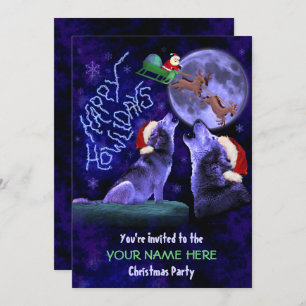 Funny Christmas Party Ugly Sweater Wolf Puff Einladung