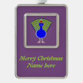 Funny Christmas Peacock Rahmen-Ornament Silber (Vorderseite)