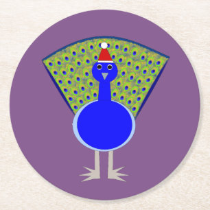 Funny Christmas Peacock Runder Pappuntersetzer