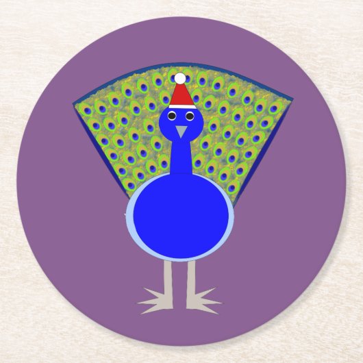 Funny Christmas Peacock Runder Pappuntersetzer (Vorderseite)
