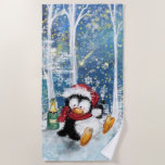 Funny Christmas Penguin Beach Handtuch<br><div class="desc">Funny Christmas Penguin Beach Handtücher - MIGNED Malerei - Anpassbar</div>