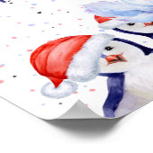 Funny Christmas Penguins Watercolor Poster (Ecke)