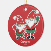 Funny Christmas Pickleball Gnomes, Ihr Foto Text Keramik Ornament (Links)