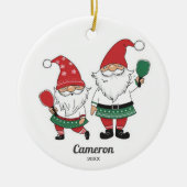 Funny Christmas Pickleball Gnomes, Ihr Foto Text Keramik Ornament (Vorne)