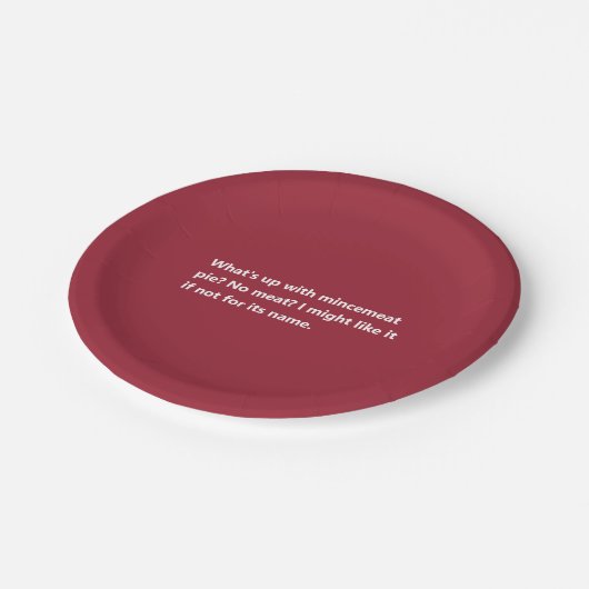Funny Christmas Pie Gedicht Minimal Burgundy Pappteller (Schrägansicht)