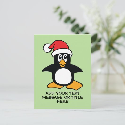 Funny Christmas Pinguin Custom Text Postkarte (Stehend Vorderseite)