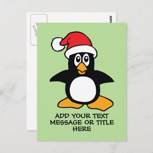 Funny Christmas Pinguin Custom Text Postkarte (Vorne/Hinten)