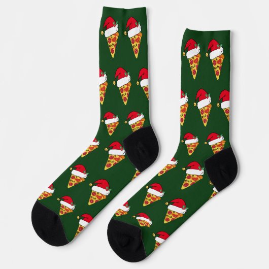 Funny Christmas Pizza Scheiben in Weihnachtsmannmü Socken (Linkes Detail)