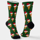 Funny Christmas Pizza Scheiben in Weihnachtsmannmü Socken (Gewinkelt)