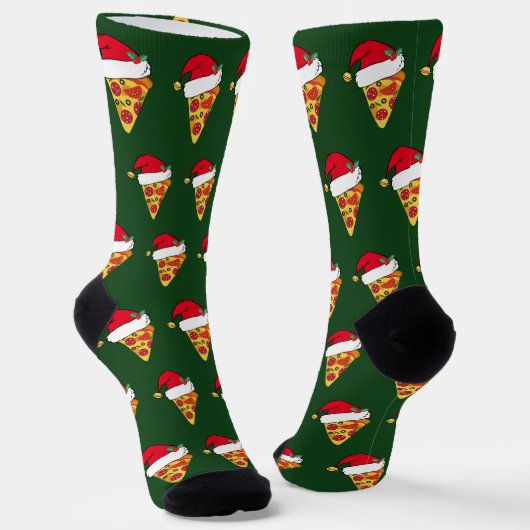 Funny Christmas Pizza Scheiben in Weihnachtsmannmü Socken (Gewinkelt)