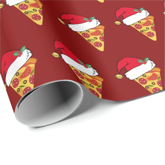 Funny Christmas Pizza Slices in Weihnachtsmannmütz Geschenkpapier (Rolleneckpunkt)