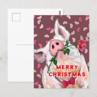 Funny Christmas Postcard mit Gentleman Pig
