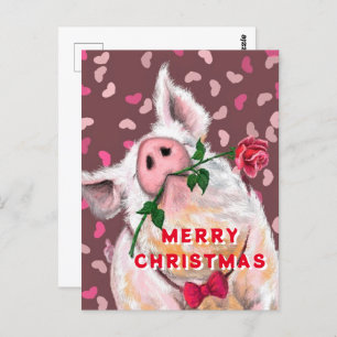 Funny Christmas Postcard mit Gentleman Pig Postkarte