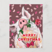 Funny Christmas Postcard mit Gentleman Pig Postkarte (Vorderseite)
