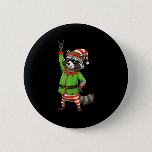 Funny Christmas Raccoon Dressed As Elf With Sungle Button (Vorderseite)