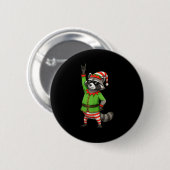 Funny Christmas Raccoon Dressed As Elf With Sungle Button (Vorne & Hinten)