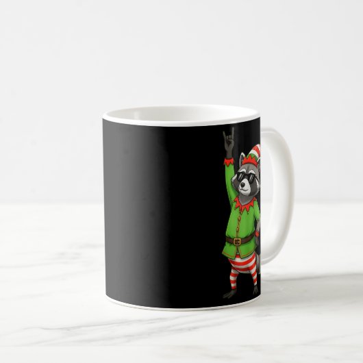 Funny Christmas Raccoon Dressed As Elf With Sungle Kaffeetasse (VorderseiteRechts)