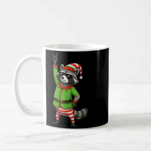 Funny Christmas Raccoon Dressed As Elf With Sungle Kaffeetasse (Links)