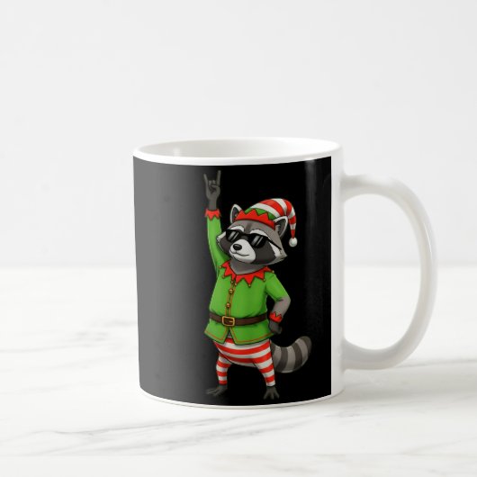 Funny Christmas Raccoon Dressed As Elf With Sungle Kaffeetasse (Rechts)