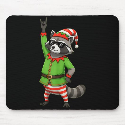 Funny Christmas Raccoon Dressed As Elf With Sungle Mousepad (Vorne)