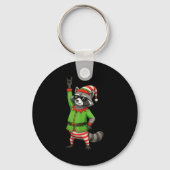 Funny Christmas Raccoon Dressed As Elf With Sungle Schlüsselanhänger (Vorderseite)