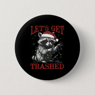 Funny Christmas Raccoon Holen Trashed Santa Feral  Button