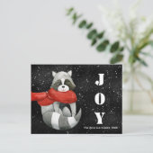 Funny Christmas Raccoon | Joy Holiday Postcard Postkarte (Stehend Vorderseite)