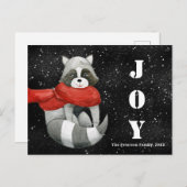 Funny Christmas Raccoon | Joy Holiday Postcard Postkarte (Vorne/Hinten)