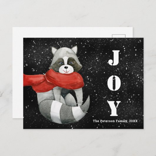 Funny Christmas Raccoon | Joy Holiday Postcard Postkarte (Vorne/Hinten)