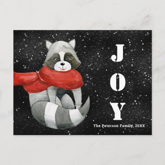Funny Christmas Raccoon | Joy Holiday Postcard Postkarte (Vorderseite)